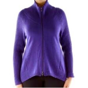 Eileen Fisher Purple Zip Up Mock Turtleneck 100% Merino Wool Sweater